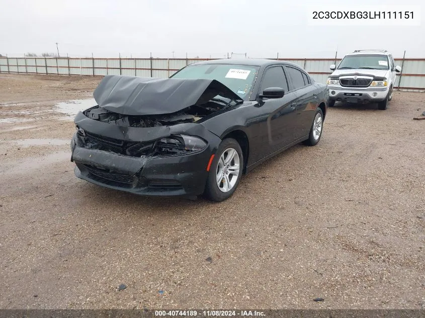 2020 Dodge Charger Sxt Rwd VIN: 2C3CDXBG3LH111151 Lot: 40744189