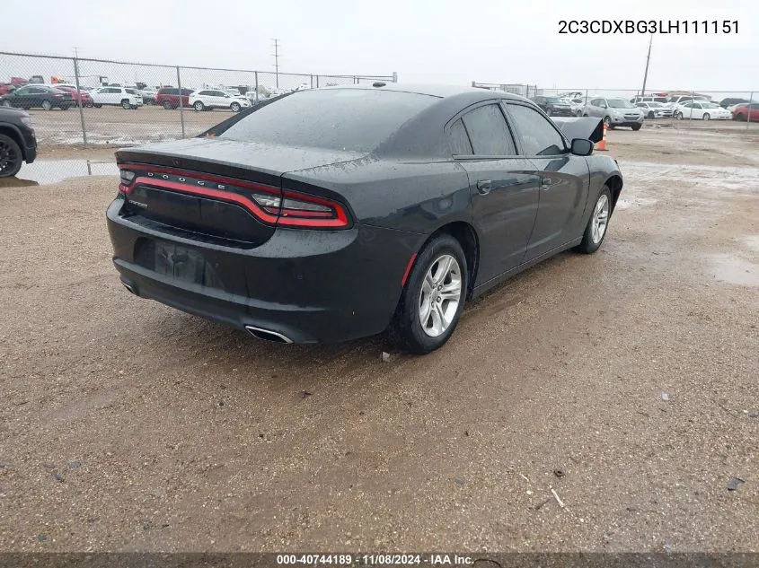 2020 Dodge Charger Sxt Rwd VIN: 2C3CDXBG3LH111151 Lot: 40744189