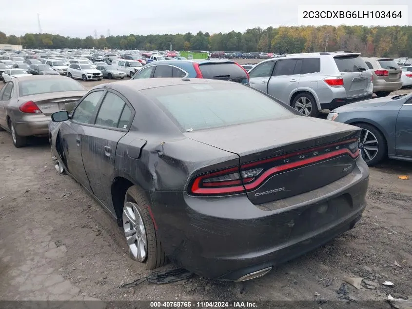 2020 Dodge Charger Sxt VIN: 2C3CDXBG6LH103464 Lot: 40768765