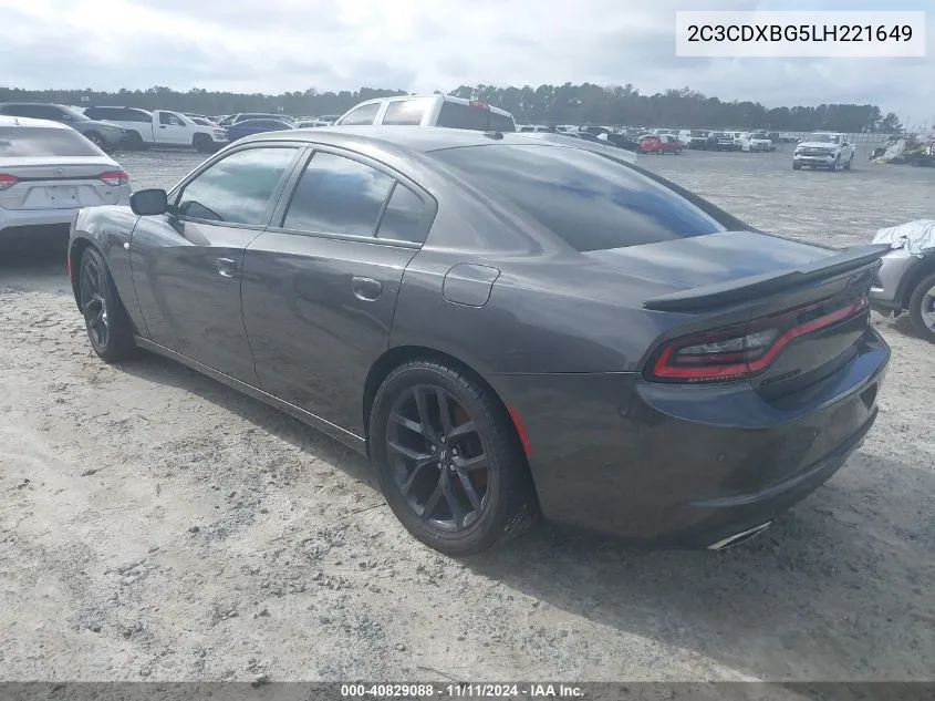 2020 Dodge Charger Sxt Rwd VIN: 2C3CDXBG5LH221649 Lot: 40829088