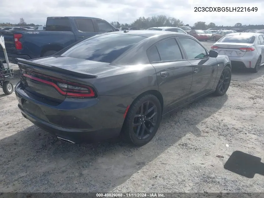 2020 Dodge Charger Sxt Rwd VIN: 2C3CDXBG5LH221649 Lot: 40829088