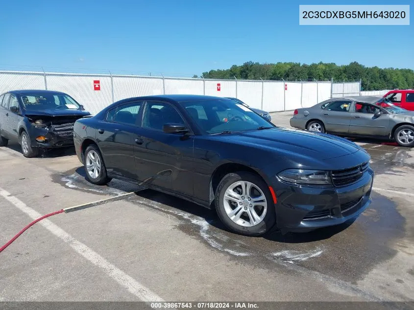 2021 Dodge Charger Sxt Rwd VIN: 2C3CDXBG5MH643020 Lot: 39867543