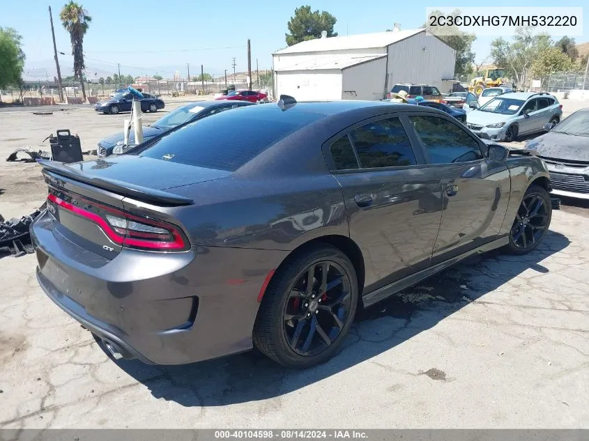 2021 Dodge Charger Gt Rwd VIN: 2C3CDXHG7MH532220 Lot: 40104598