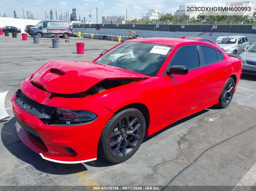 2021 Dodge Charger Gt Rwd VIN: 2C3CDXHG8MH600993 Lot: 40315104