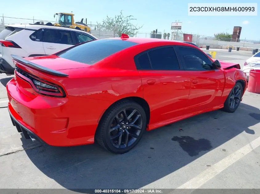 2021 Dodge Charger Gt Rwd VIN: 2C3CDXHG8MH600993 Lot: 40315104