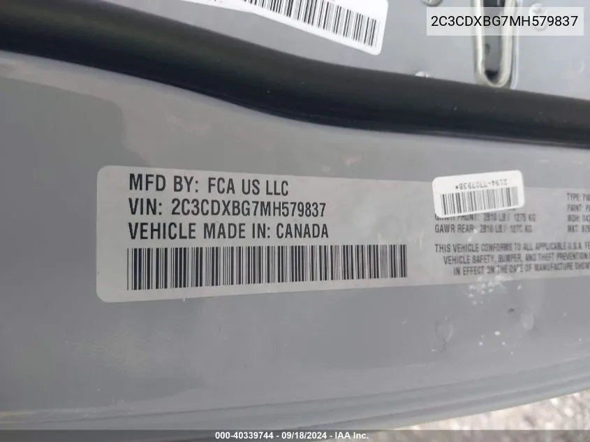 2C3CDXBG7MH579837 2021 Dodge Charger Sxt