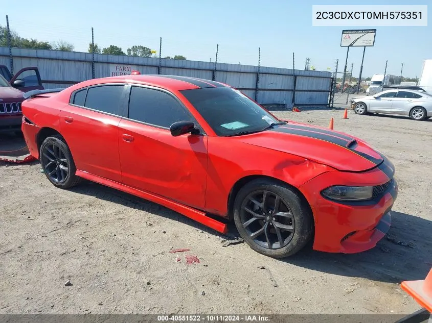 2021 Dodge Charger R/T Rwd VIN: 2C3CDXCT0MH575351 Lot: 40551522