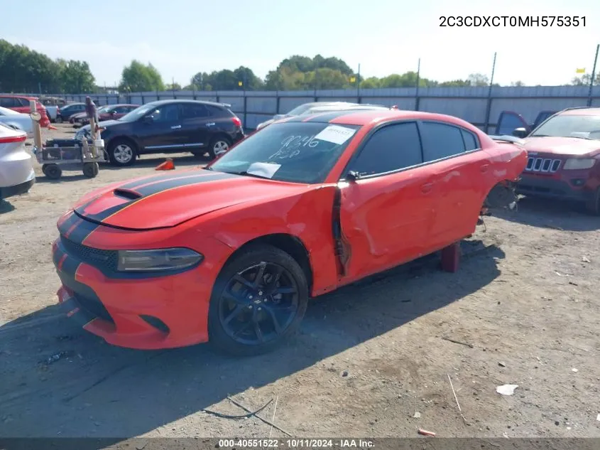 2021 Dodge Charger R/T Rwd VIN: 2C3CDXCT0MH575351 Lot: 40551522