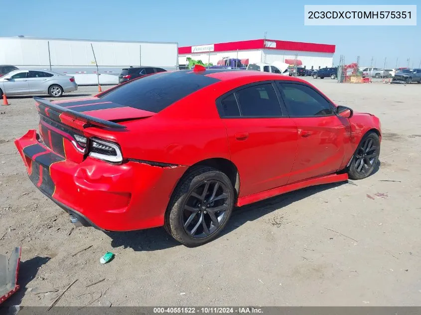 2021 Dodge Charger R/T Rwd VIN: 2C3CDXCT0MH575351 Lot: 40551522