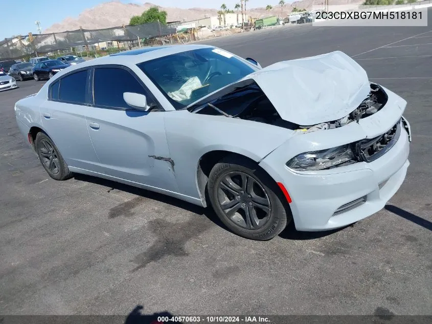 2021 Dodge Charger Sxt Rwd VIN: 2C3CDXBG7MH518181 Lot: 40570603