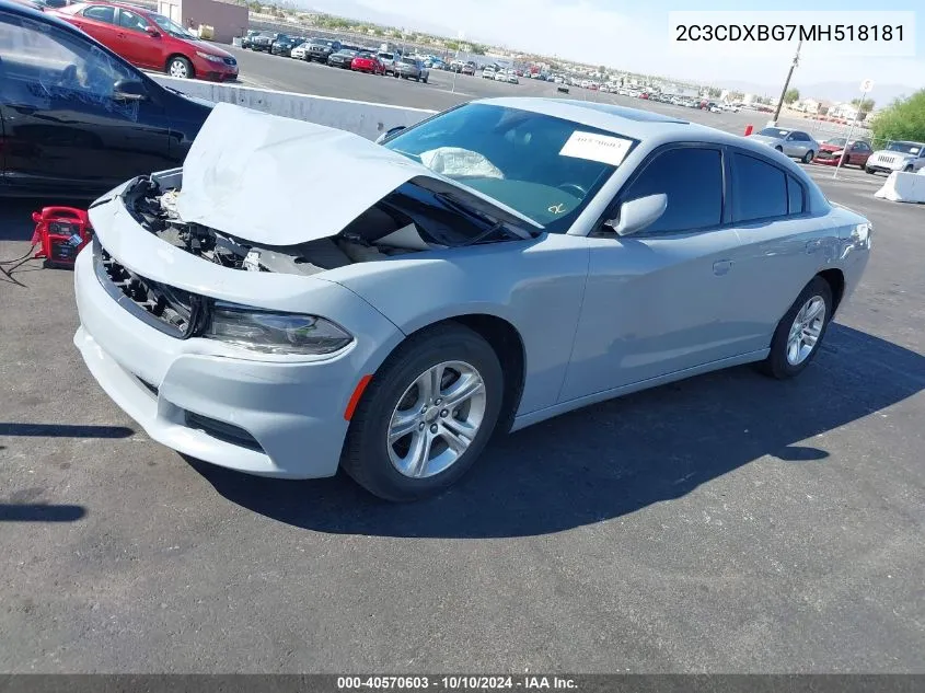 2021 Dodge Charger Sxt Rwd VIN: 2C3CDXBG7MH518181 Lot: 40570603