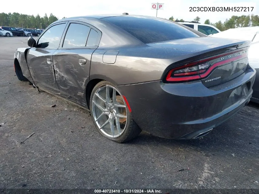 2021 Dodge Charger Sxt Rwd VIN: 2C3CDXBG3MH527217 Lot: 40723410