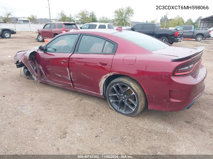 2021 Dodge Charger R/T Rwd VIN: 2C3CDXCT6MH598066 Lot: 40743383