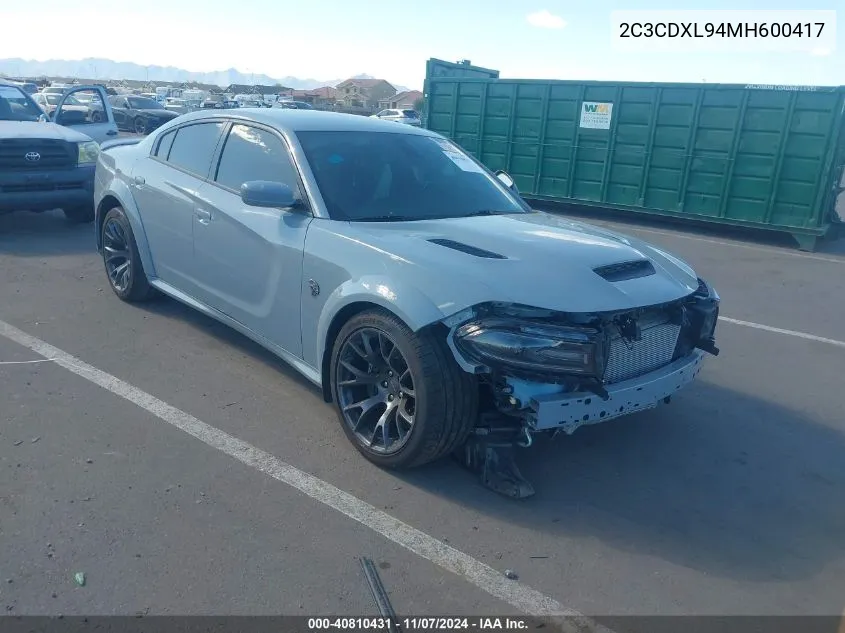 2021 Dodge Charger Srt Hellcat Redeye Widebody Rwd VIN: 2C3CDXL94MH600417 Lot: 40810431