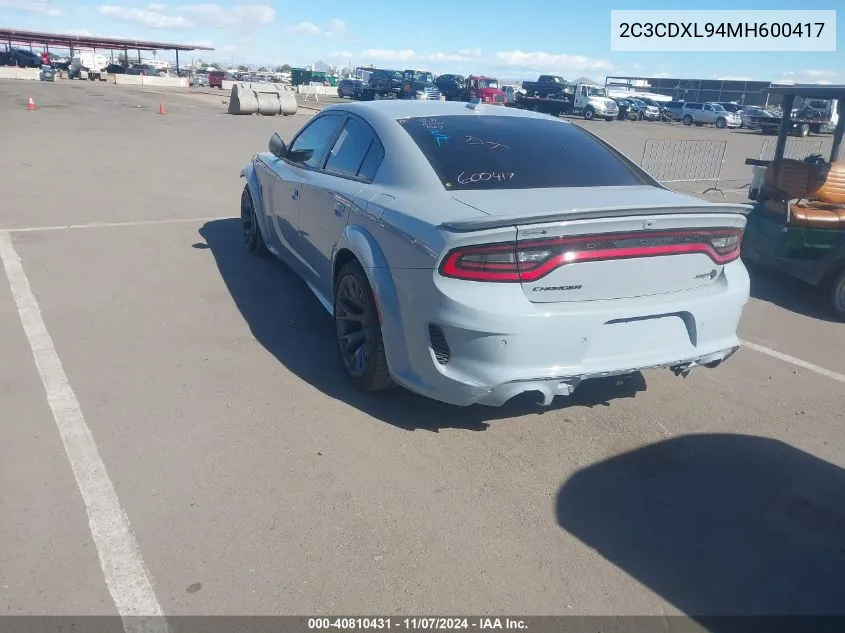 2021 Dodge Charger Srt Hellcat Redeye Widebody Rwd VIN: 2C3CDXL94MH600417 Lot: 40810431