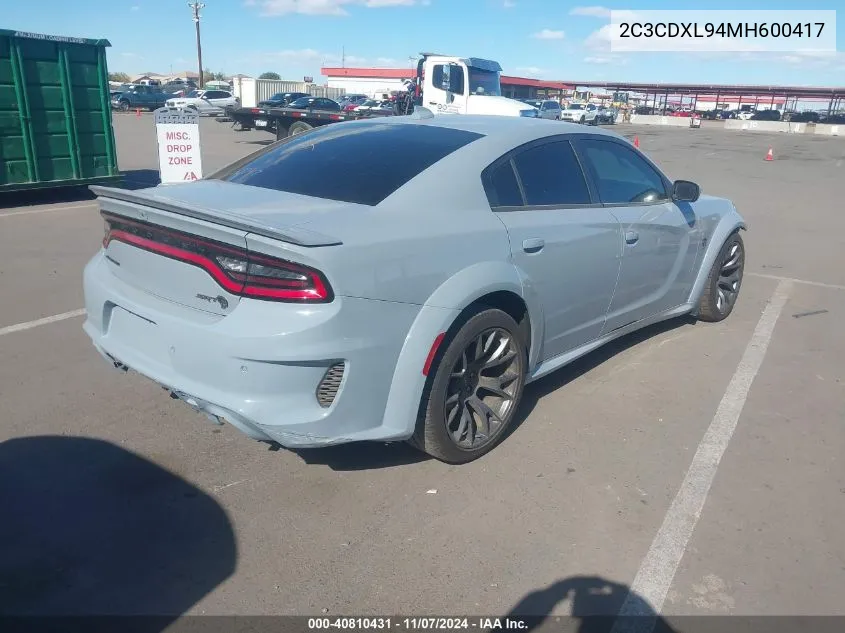 2021 Dodge Charger Srt Hellcat Redeye Widebody Rwd VIN: 2C3CDXL94MH600417 Lot: 40810431