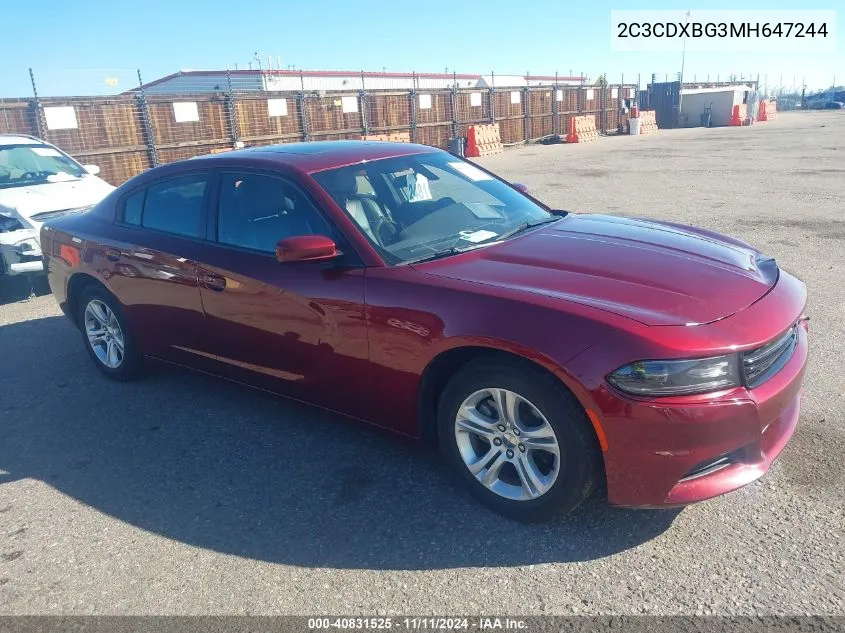 2021 Dodge Charger Sxt Rwd VIN: 2C3CDXBG3MH647244 Lot: 40831525