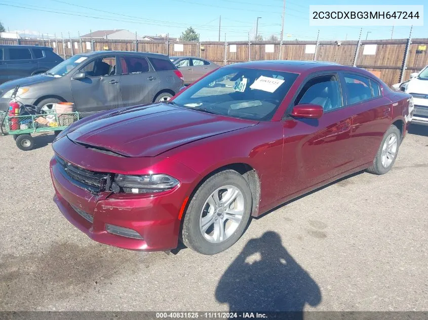 2021 Dodge Charger Sxt Rwd VIN: 2C3CDXBG3MH647244 Lot: 40831525