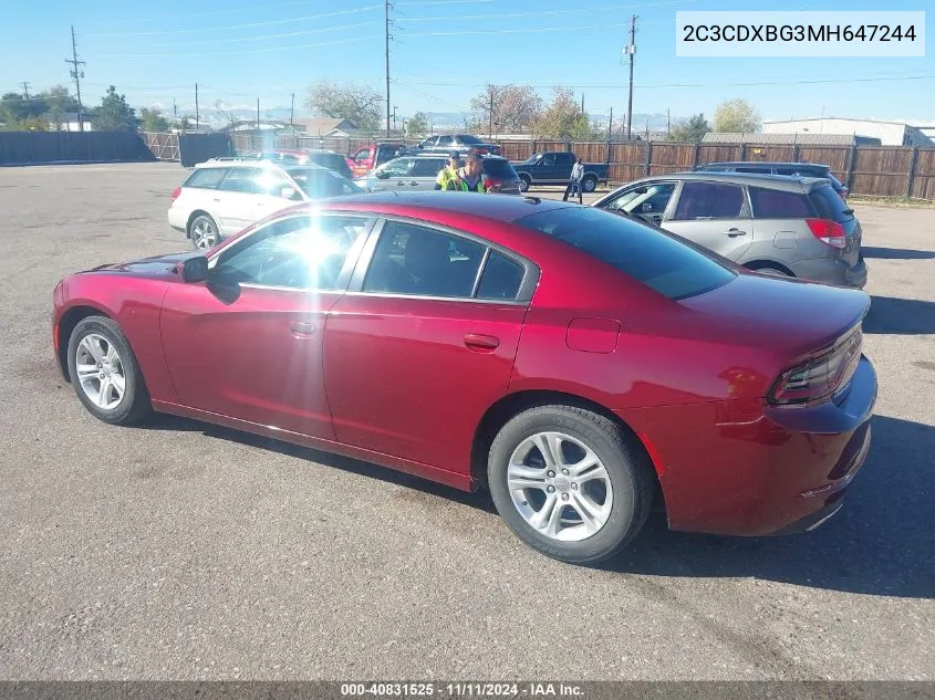 2021 Dodge Charger Sxt Rwd VIN: 2C3CDXBG3MH647244 Lot: 40831525