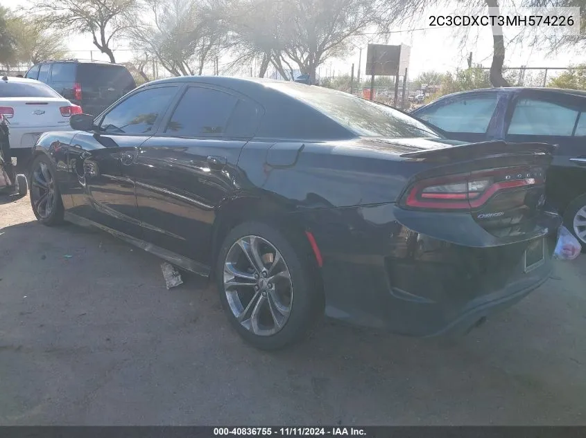 2021 Dodge Charger R/T Rwd VIN: 2C3CDXCT3MH574226 Lot: 40836755