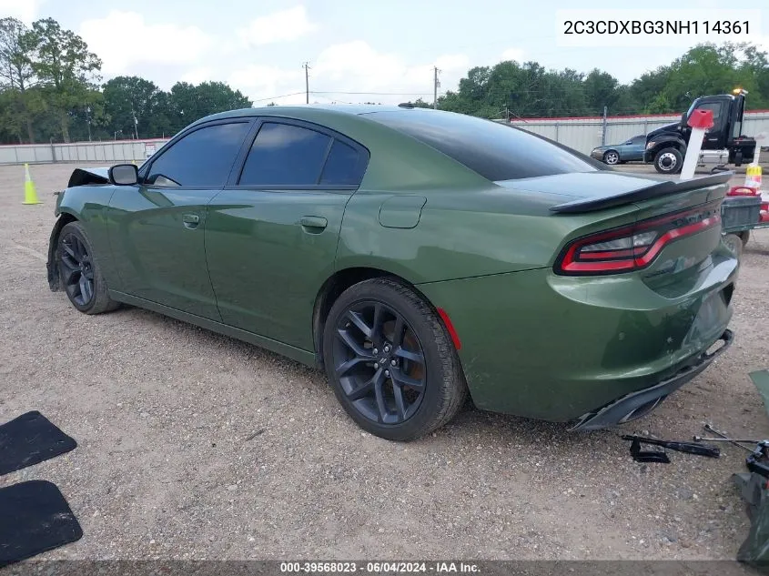 2022 Dodge Charger Sxt Rwd VIN: 2C3CDXBG3NH114361 Lot: 39568023