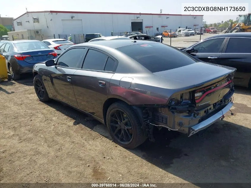 2022 Dodge Charger Sxt Rwd VIN: 2C3CDXBG8NH173650 Lot: 39768514