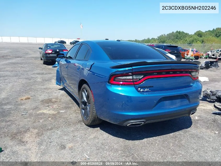 2022 Dodge Charger Sxt Rwd VIN: 2C3CDXBG5NH202246 Lot: 40288828