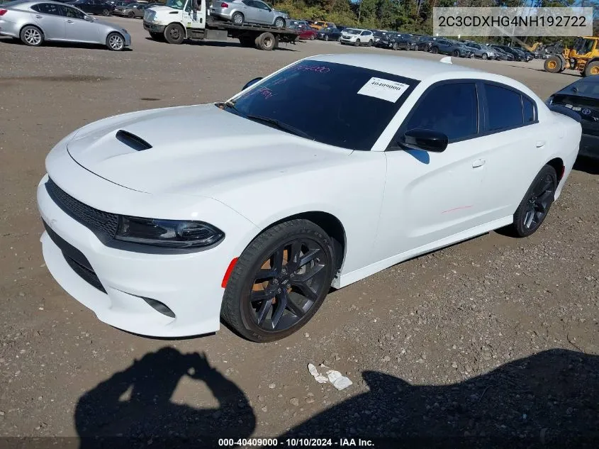 2022 Dodge Charger Gt Rwd VIN: 2C3CDXHG4NH192722 Lot: 40409000