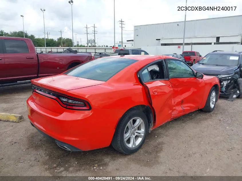 2022 Dodge Charger Sxt VIN: 2C3CDXBG4NH240017 Lot: 40420491