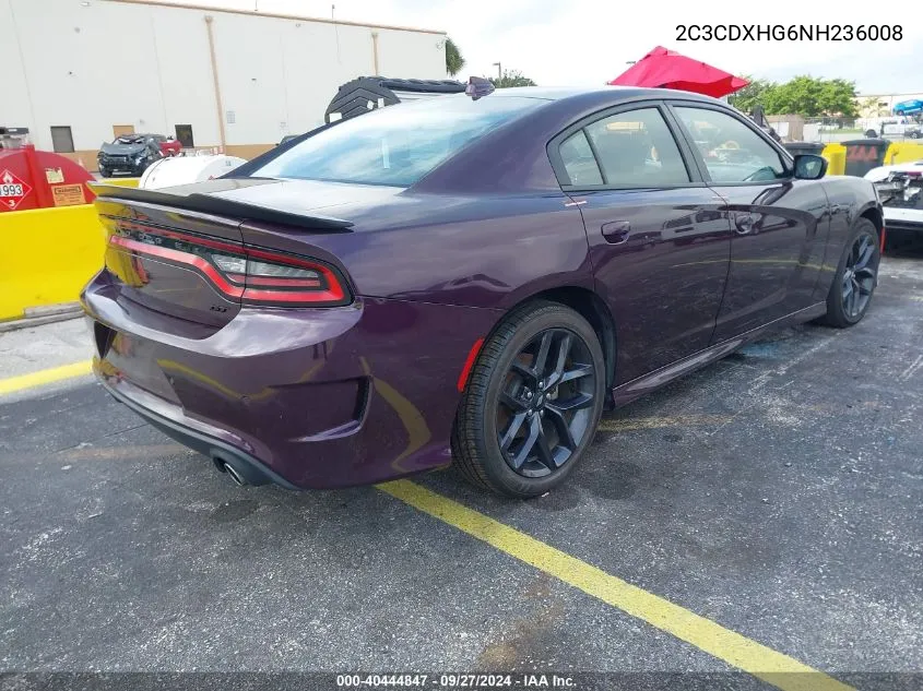 2022 Dodge Charger Gt VIN: 2C3CDXHG6NH236008 Lot: 40444847