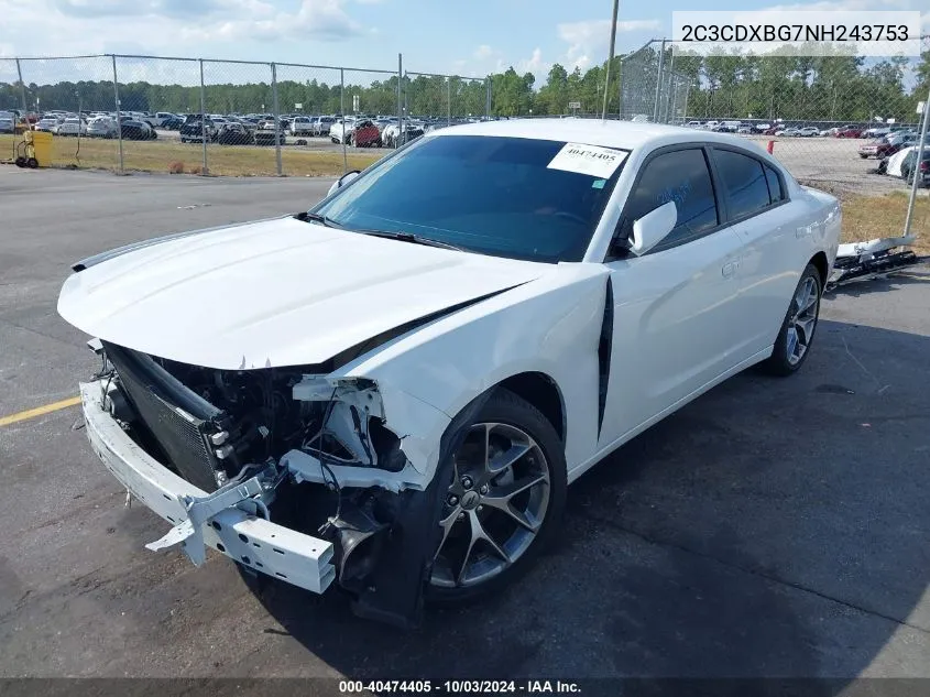 2022 Dodge Charger Sxt Rwd VIN: 2C3CDXBG7NH243753 Lot: 40474405