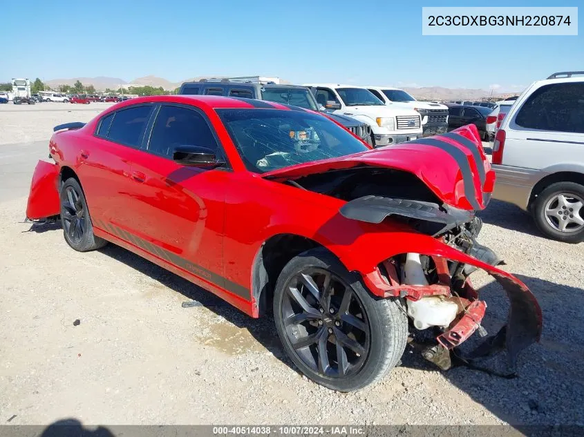 2022 Dodge Charger Sxt VIN: 2C3CDXBG3NH220874 Lot: 40514038