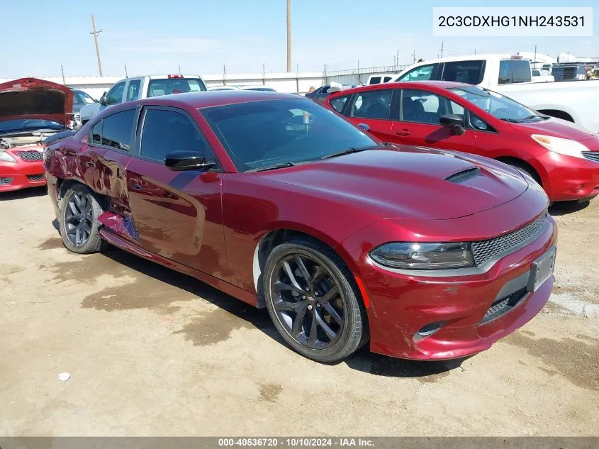 2022 Dodge Charger Gt Rwd VIN: 2C3CDXHG1NH243531 Lot: 40536720