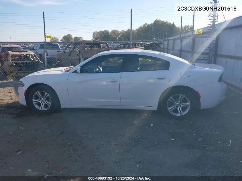 2022 Dodge Charger Sxt Rwd VIN: 2C3CDXBG0NH201618 Lot: 40693192