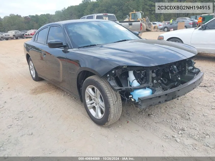 2022 Dodge Charger Sxt Rwd VIN: 2C3CDXBG2NH194915 Lot: 40694569