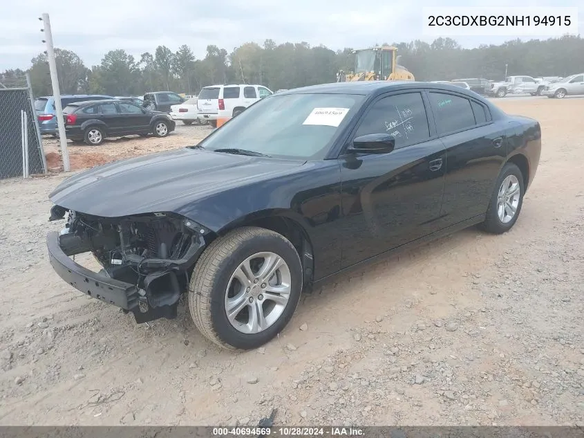 2022 Dodge Charger Sxt Rwd VIN: 2C3CDXBG2NH194915 Lot: 40694569