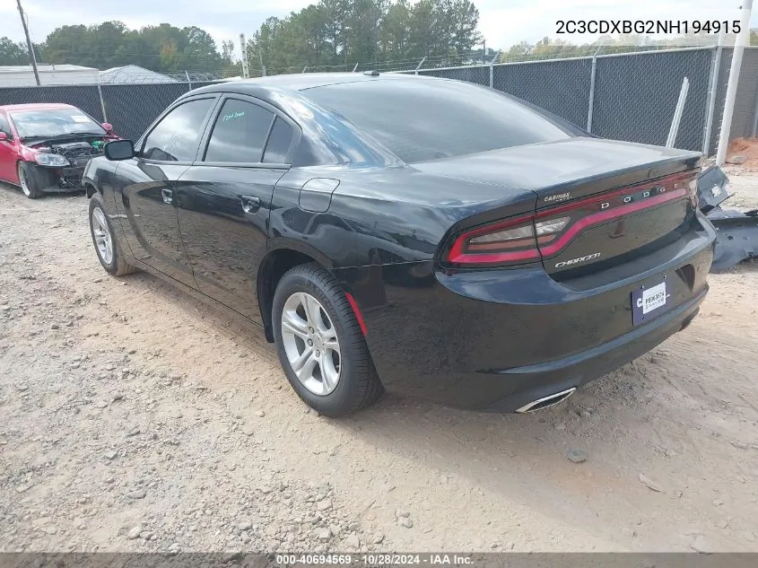 2022 Dodge Charger Sxt Rwd VIN: 2C3CDXBG2NH194915 Lot: 40694569