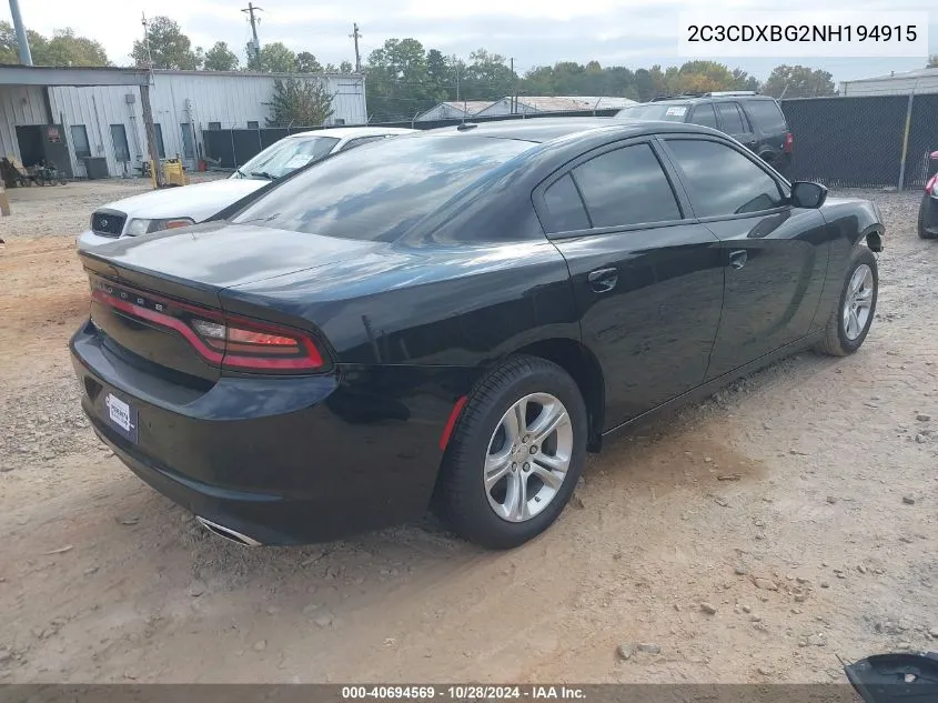 2022 Dodge Charger Sxt Rwd VIN: 2C3CDXBG2NH194915 Lot: 40694569