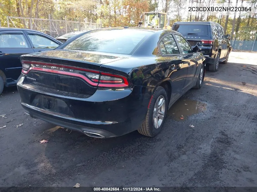 2022 Dodge Charger Sxt Rwd VIN: 2C3CDXBG2NH220364 Lot: 40842684