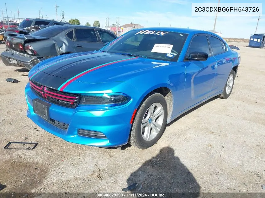 2023 Dodge Charger Sxt VIN: 2C3CDXBG6PH643726 Lot: 40829390