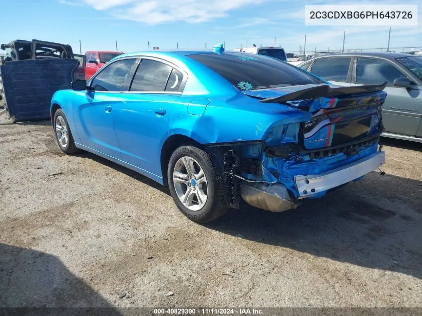 2023 Dodge Charger Sxt VIN: 2C3CDXBG6PH643726 Lot: 40829390