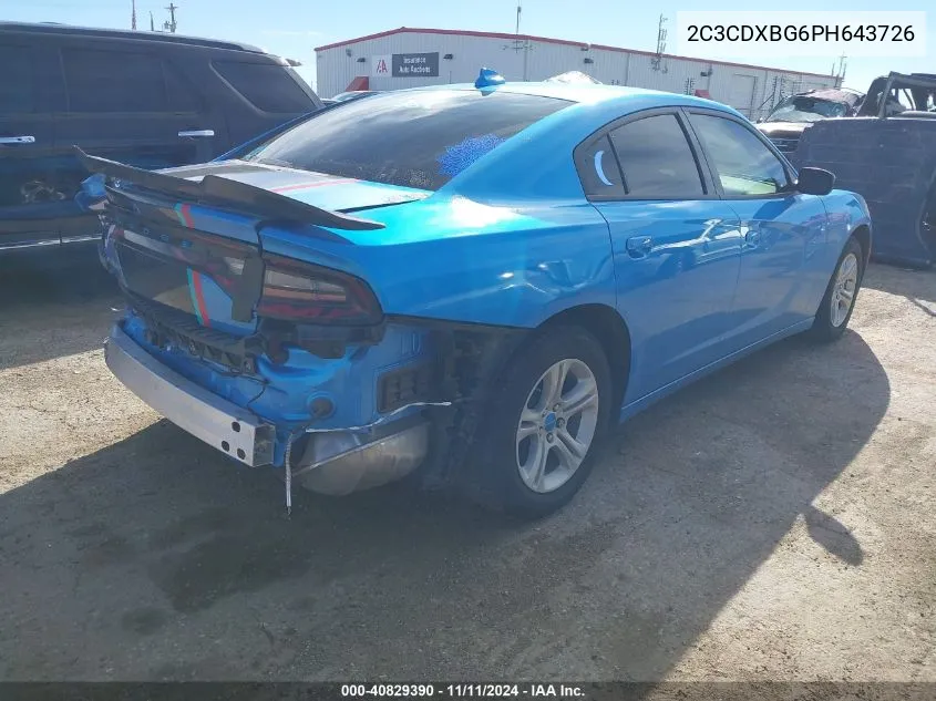 2023 Dodge Charger Sxt VIN: 2C3CDXBG6PH643726 Lot: 40829390