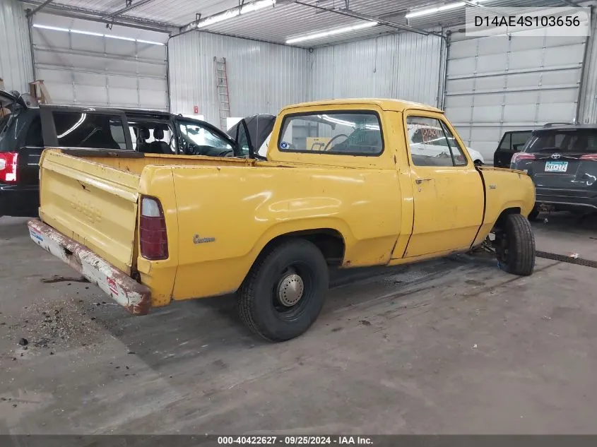 1974 Dodge D100 VIN: D14AE4S103656 Lot: 40422627