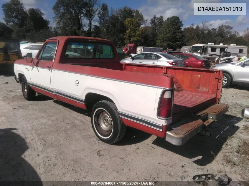 1979 Dodge D100 VIN: D14AE9A151013 Lot: 40784087