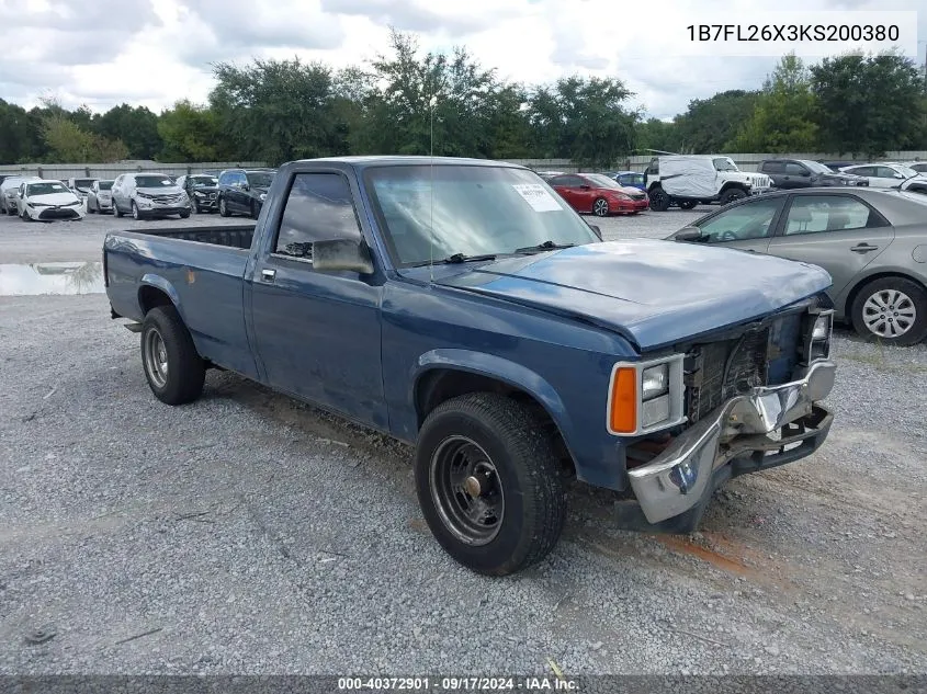 1989 Dodge Dakota VIN: 1B7FL26X3KS200380 Lot: 40372901