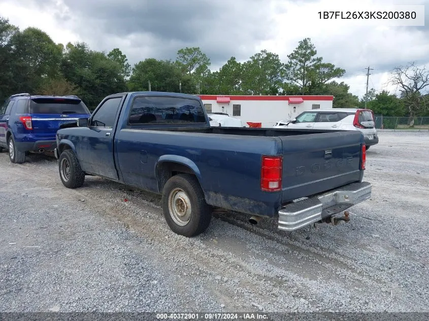 1989 Dodge Dakota VIN: 1B7FL26X3KS200380 Lot: 40372901