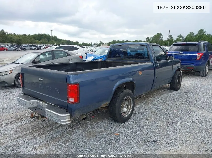 1989 Dodge Dakota VIN: 1B7FL26X3KS200380 Lot: 40372901