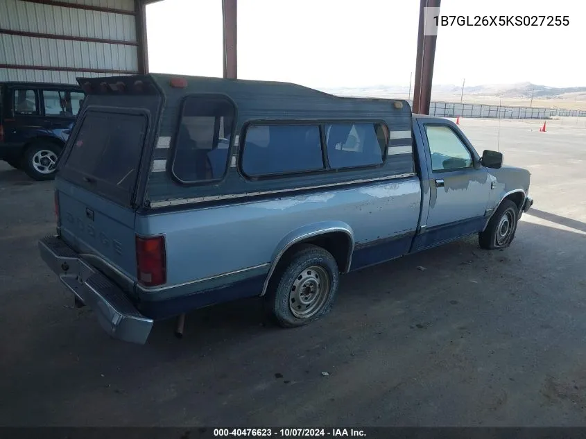 1989 Dodge Dakota VIN: 1B7GL26X5KS027255 Lot: 40476623