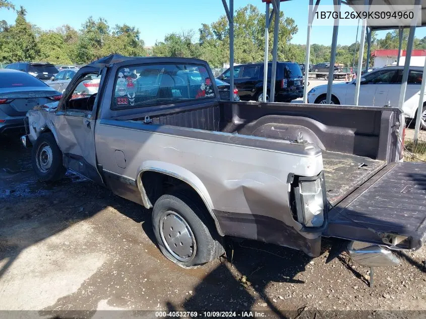 1989 Dodge Dakota VIN: 1B7GL26X9KS094960 Lot: 40532769