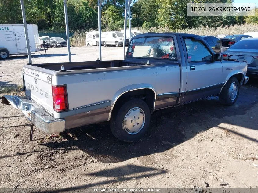 1B7GL26X9KS094960 1989 Dodge Dakota